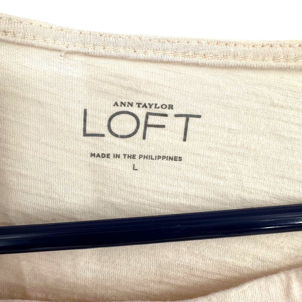 Loft Size Large Long Sleeve Blouse Top Shirt Tan Beige‎ Color Cotton Blend - Picture 3 of 4
